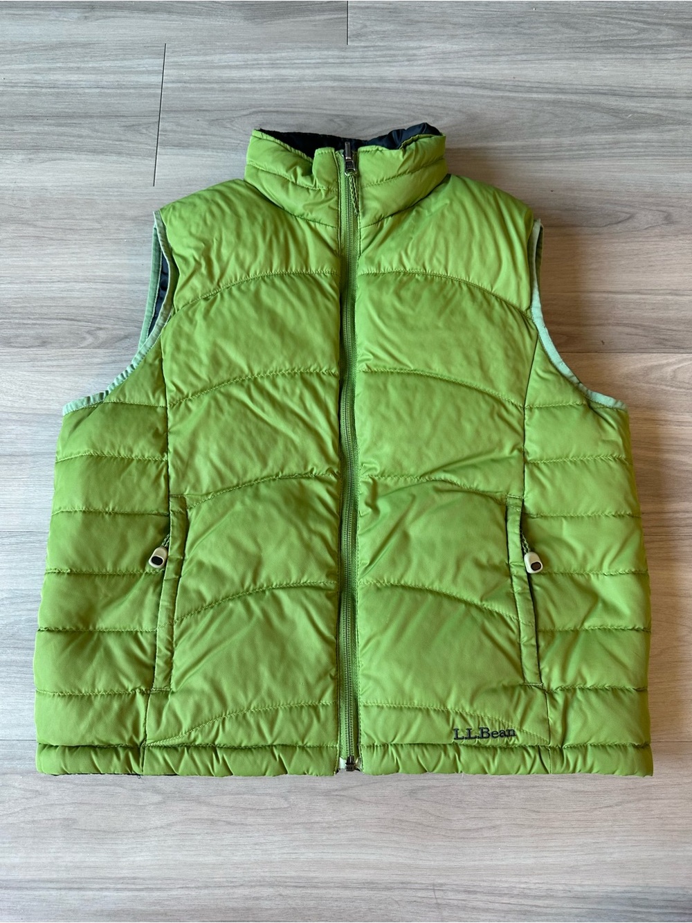 L.L. Bean Reversible Lime Green/Gray Puffer Vest - Warmth Medium Womens